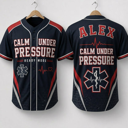 Personalized EMS Paramedic Baseball Jersey - Custom Name Calm Under Pressure First Responder Athletic Shirt