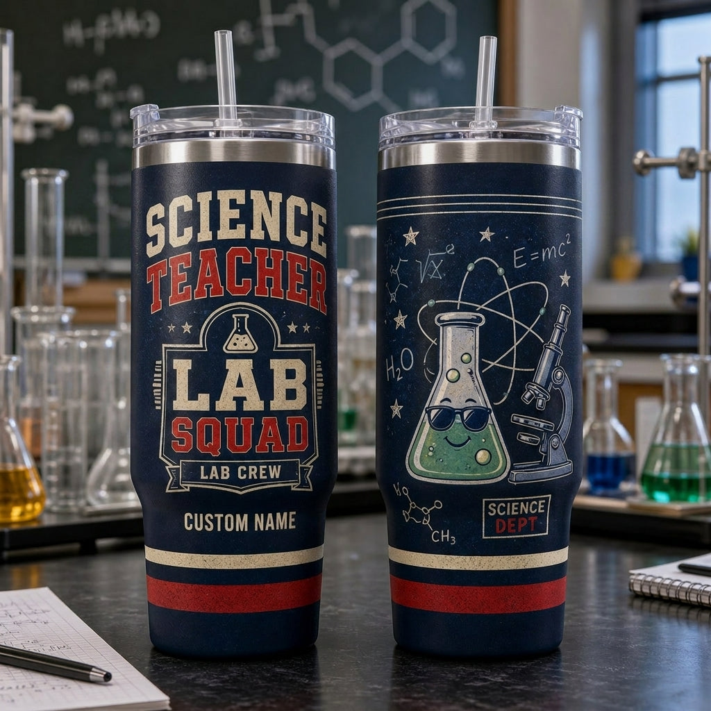 Personalized Science Teacher Lab Squad 40oz Tumbler with Handle - Custom Name Chemistry Teacher Gift