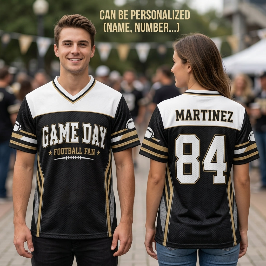 Personalized Game Day Football Jersey - Custom Name and Number Hybrid Mesh Fan Apparel for Men & Women