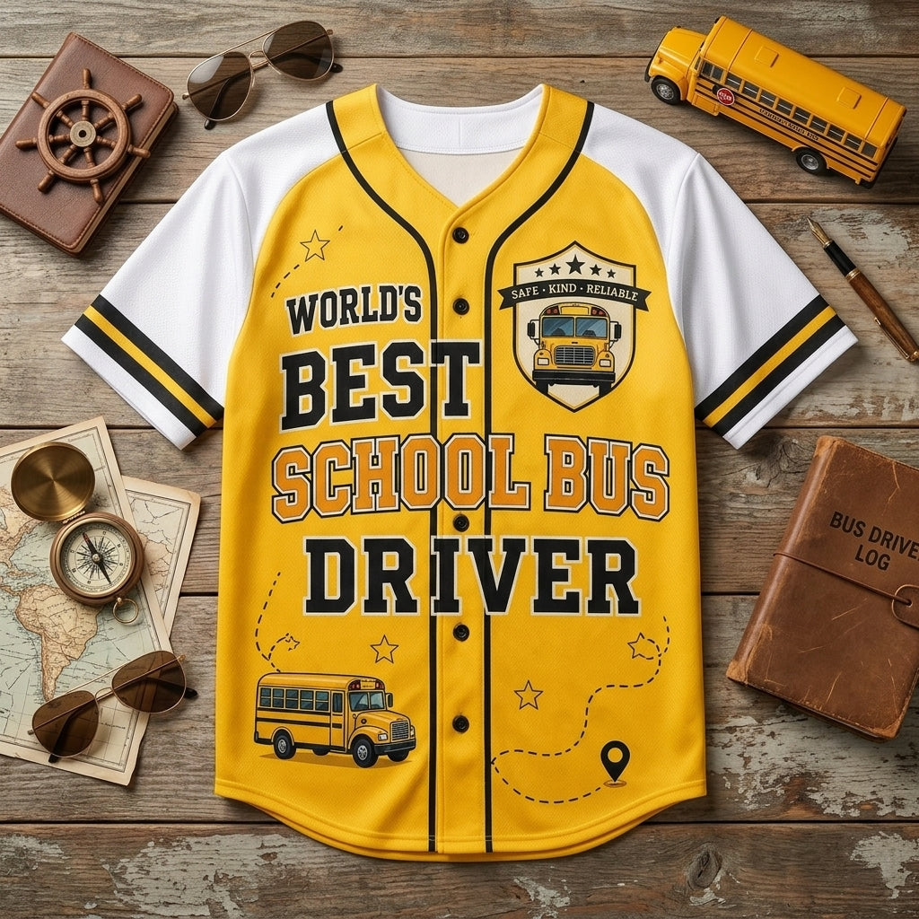 Personalized World's Best School Bus Driver Baseball Jersey - Custom Route Name and Number Athletic Shirt