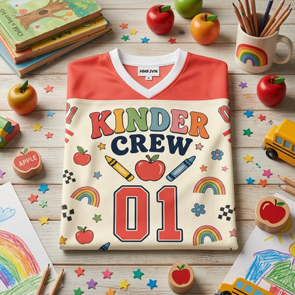 Personalized Kindergarten Teacher Mesh Football Jersey - Custom Name Kinder Crew Back to School Shirt