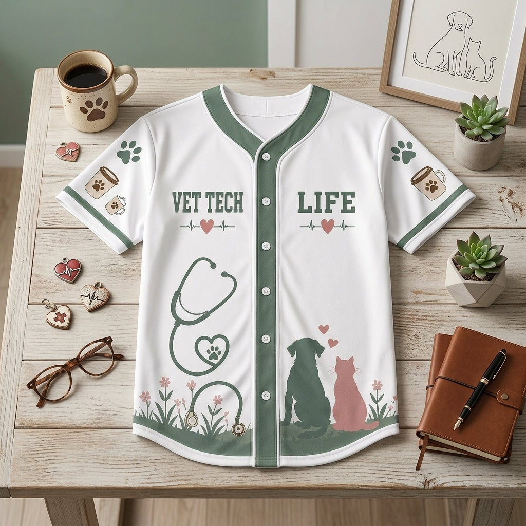 Personalized Vet Tech Paws & Coffee Baseball Jersey - Custom Name Veterinary Professional Gift Shirt - baseball jersey product view 4