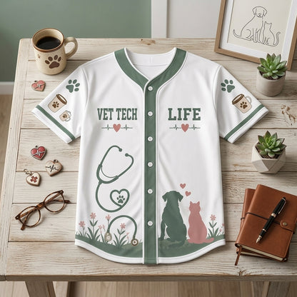 Personalized Vet Tech Paws & Coffee Baseball Jersey - Custom Name Veterinary Professional Gift Shirt - baseball jersey product view 4