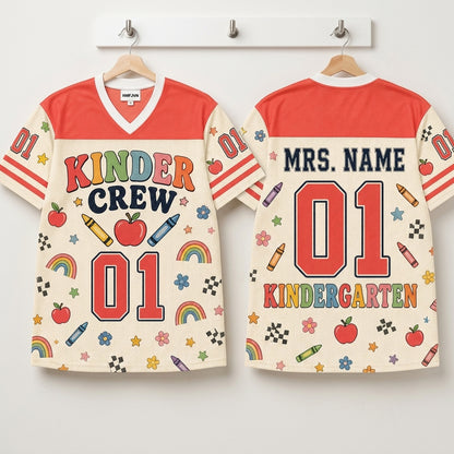 Personalized Kindergarten Teacher Mesh Football Jersey - Custom Name Kinder Crew Back to School Shirt