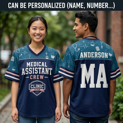 Personalized Medical Assistant Crew Football Jersey - Custom Name Healthcare Clinic Team Hybrid Mesh Shirt