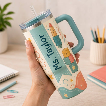 Personalized School OT Squad 40oz Tumbler with Handle, Custom Name Occupational Therapist Gift, Fine Motor Crew Travel Mug