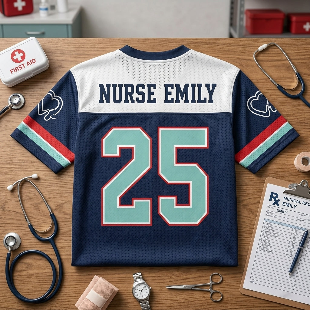 Personalized School Nurse Football Jersey - Custom Name Care Crew Mesh Athletic Shirt