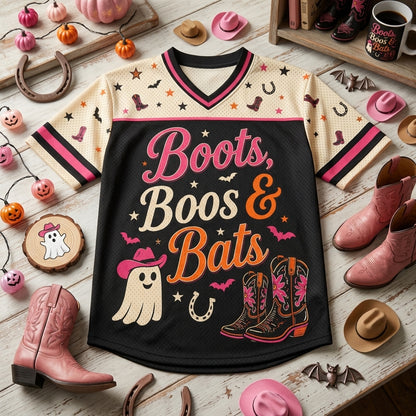 Personalized Boots Boos & Bats Halloween Football Jersey - Custom Name & Number Cowgirl Ghost Western Shirt