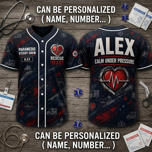 Personalized Paramedic Steady Crew Baseball Jersey - Custom Name First Responder Gift - Rescue Heart Uniform