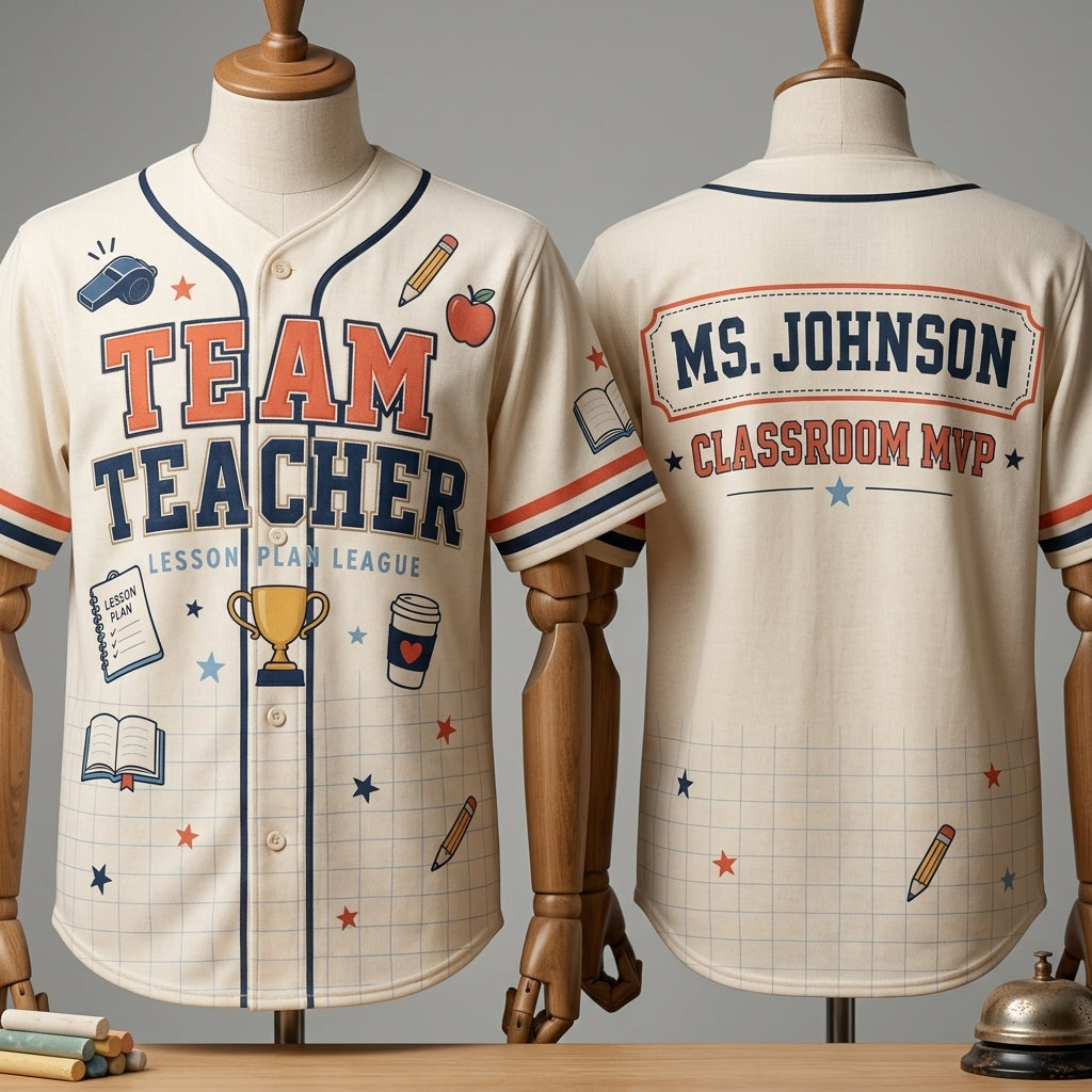 Personalized Team Teacher Baseball Jersey - Custom Classroom MVP Name Jersey Gift