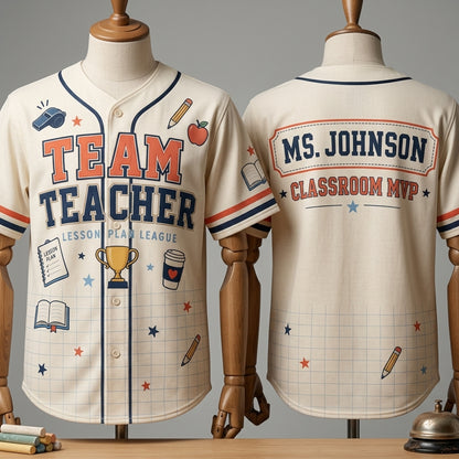 Personalized Team Teacher Baseball Jersey - Custom Classroom MVP Name Jersey Gift