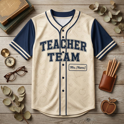 Personalized Teacher Team Baseball Jersey - Custom Name and Year School Spirit Sporty Shirt