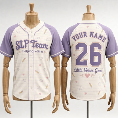 Personalized SLP Team Baseball Jersey - Custom Name and Number Speech Pathologist Gift