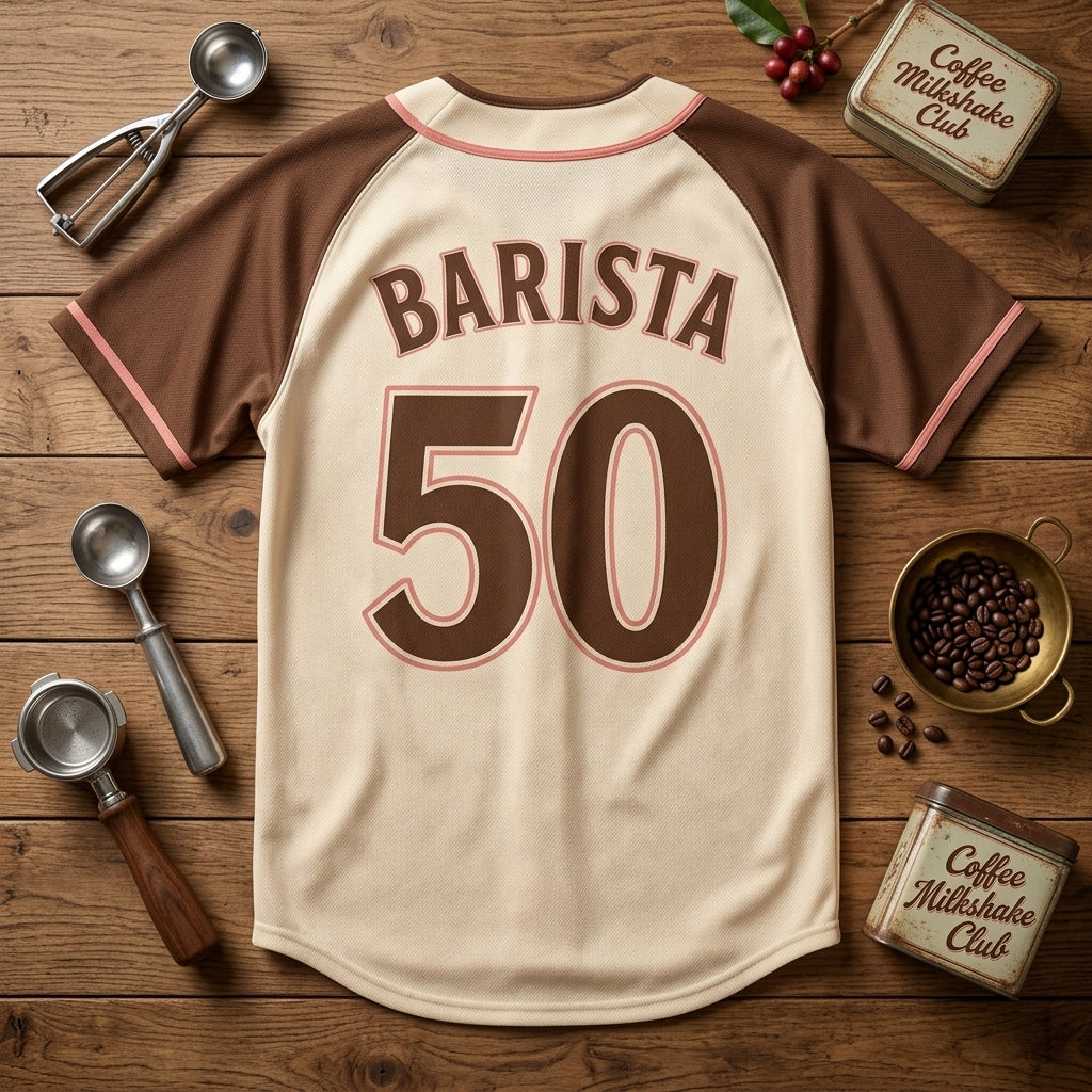 Personalized Coffee Milkshake Club Baseball Jersey - Retro Barista Gift - Custom Name and Number Vintage Jersey