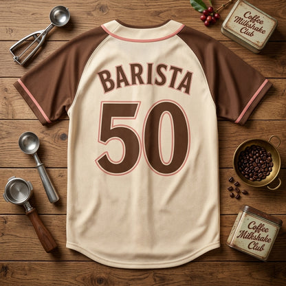 Personalized Coffee Milkshake Club Baseball Jersey - Retro Barista Gift - Custom Name and Number Vintage Jersey