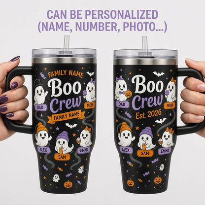 Personalized Boo Crew Halloween Ghost 40oz Tumbler with Handle - Custom Family Name & Member Gift