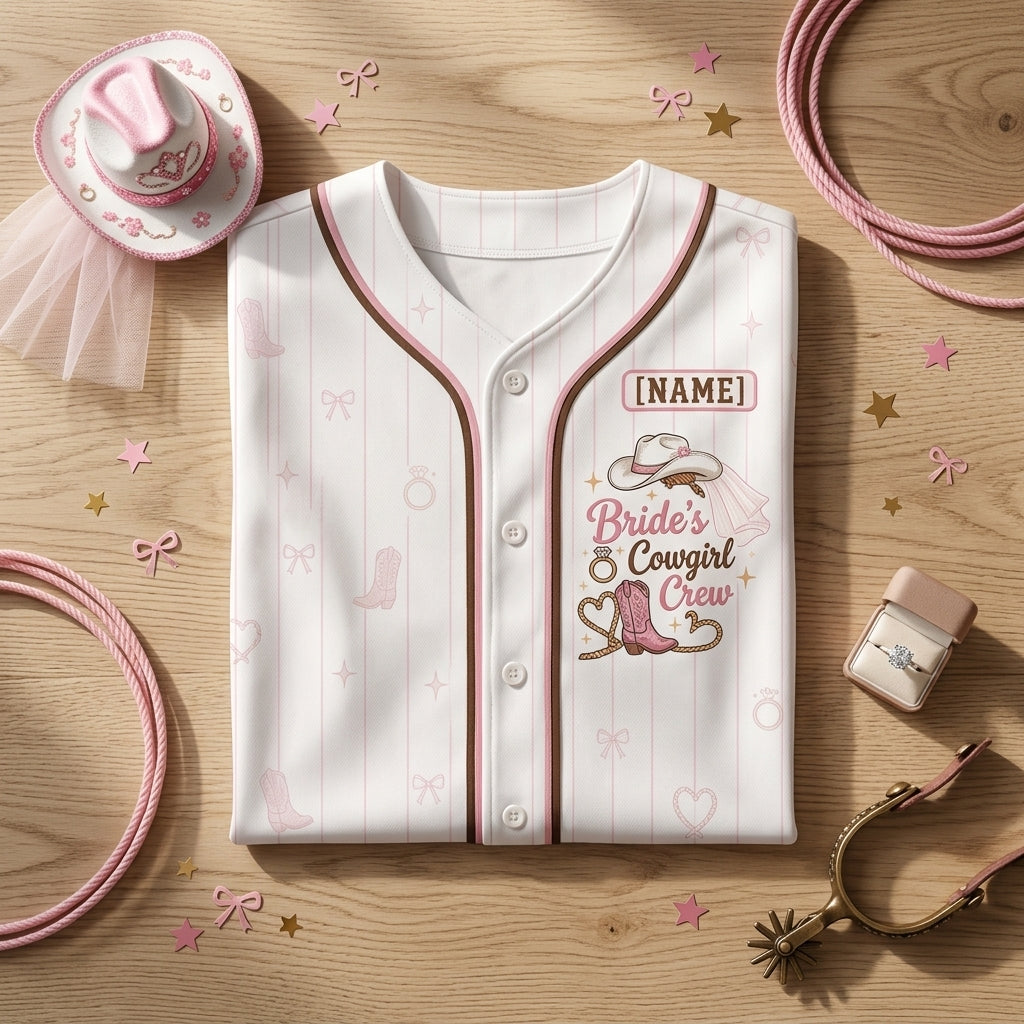 Personalized Bride's Cowgirl Crew Last Rodeo Baseball Jersey - Custom Name Western Bachelorette Party Outfit