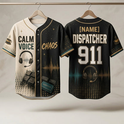 Personalized 911 Dispatcher Baseball Jersey - Custom Name Emergency Operator Calm Voice in Chaos Gift - baseball jersey product view 3