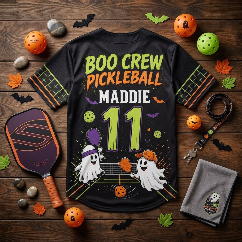 Personalized Boo Crew Halloween Pickleball Baseball Jersey - Custom Name and Number Ghost Uniform
