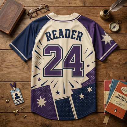 Personalized Nerdy Book Club Baseball Jersey - Custom Name and Number Fictional Worlds Reader Gift