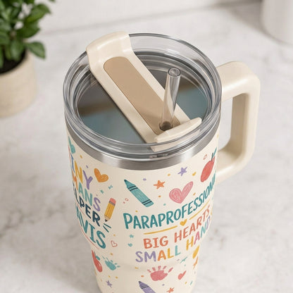 Personalized Paraprofessional 40oz Tumbler with Handle - Custom Tiny Humans Helper Gift