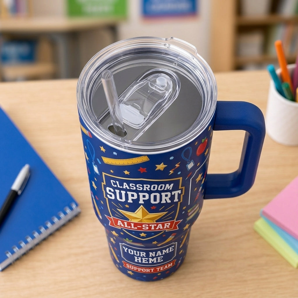 Personalized Classroom Support All-Star 40oz Tumbler with Handle - Custom Name School Staff Gift