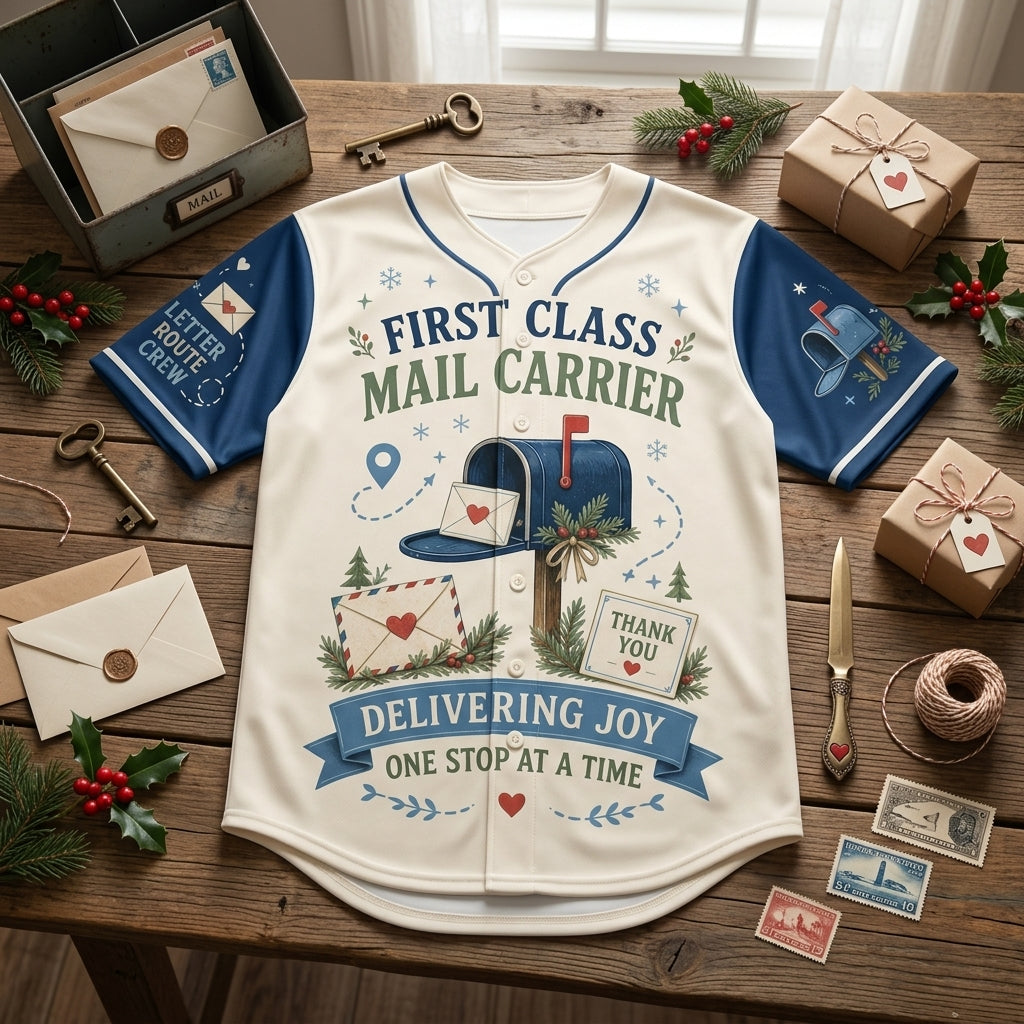 Personalized First Class Mail Carrier Baseball Jersey - Custom Name Postal Worker Gift