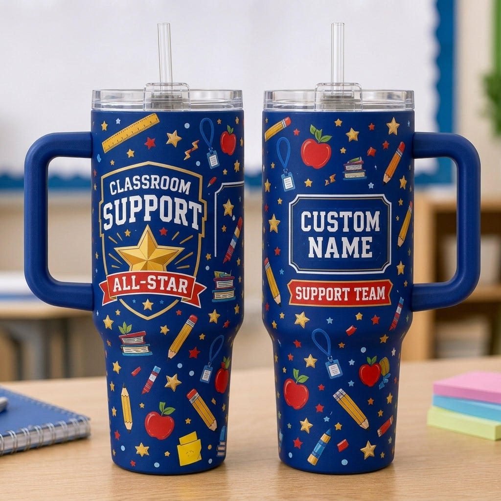 Personalized Classroom Support All-Star 40oz Tumbler with Handle - Custom Name School Staff Gift
