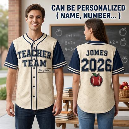 Personalized Teacher Team Baseball Jersey - Custom Name and Year School Spirit Sporty Shirt