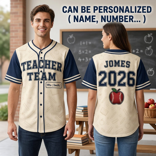Personalized Teacher Team Baseball Jersey - Custom Name and Year School Spirit Sporty Shirt