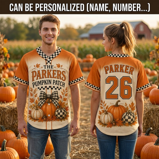 Personalized Pumpkin Patch Family Baseball Jersey - Custom Name and Number Fall Autumn Apparel