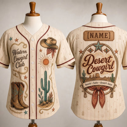 Personalized Desert Cowgirl Baseball Jersey - Custom Name Western Cowgirl Club Vintage Athletic Shirt