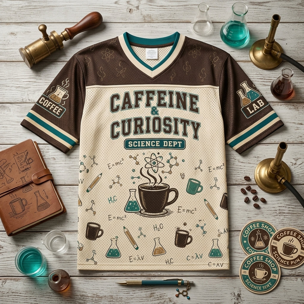 Personalized Caffeine & Curiosity Science Dept Jersey - Custom Name Beaker Crew Football Jersey