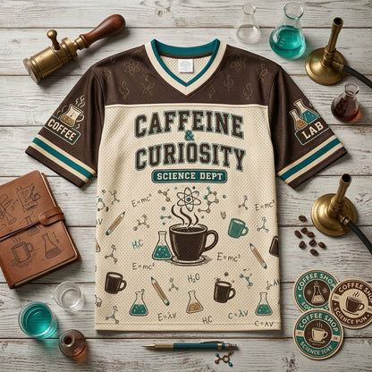 Personalized Caffeine & Curiosity Science Dept Jersey - Custom Name Beaker Crew Football Jersey