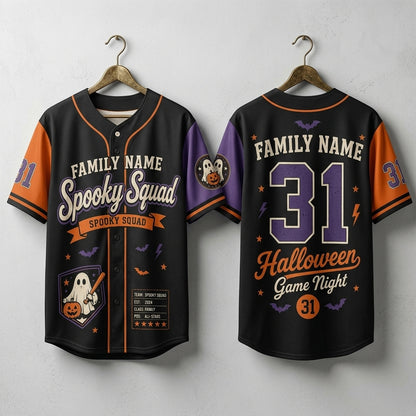 Personalized Spooky Squad Halloween Baseball Jersey - Custom Family Name and Number Ghost Jersey