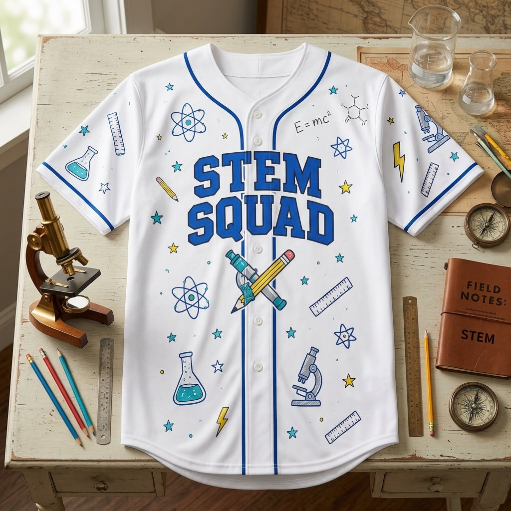 Personalized Science Teacher STEM Squad Baseball Jersey - Custom Name Education Gift for Educators