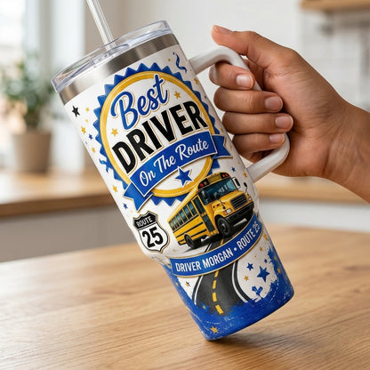 Personalized School Bus Driver 40oz Tumbler with Handle - Custom Name Appreciation Gift