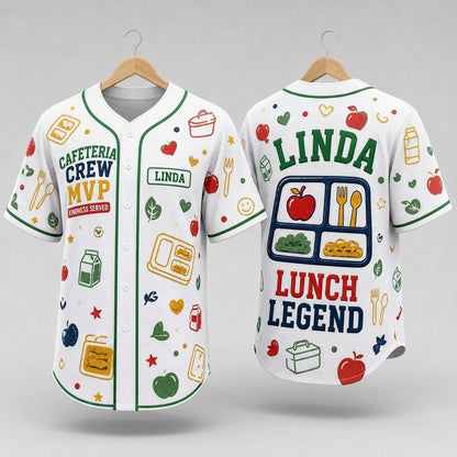 Personalized Cafeteria Crew MVP Lunch Legend Baseball Jersey - Custom Name School Staff Gift