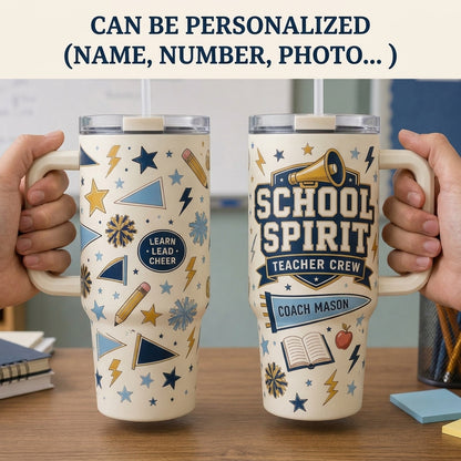 Personalized School Spirit Teacher Crew 40oz Tumbler with Handle - Custom Coach & Educator Gift