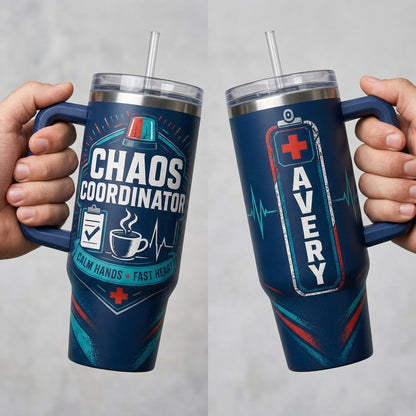 Personalized Chaos Coordinator 40oz Tumbler with Handle - Custom Name Nurse & EMT Gift product view 4