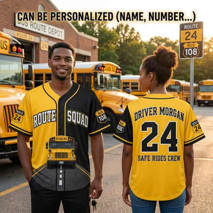 Personalized School Bus Driver Baseball Jersey - Custom Name & Route Number Route Squad Gift