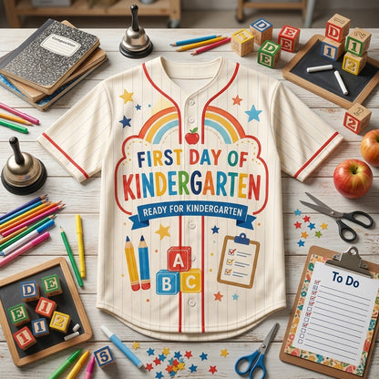 Personalized First Day of Kindergarten Teacher Baseball Jersey - Custom Name & Year Kinder Crew Shirt