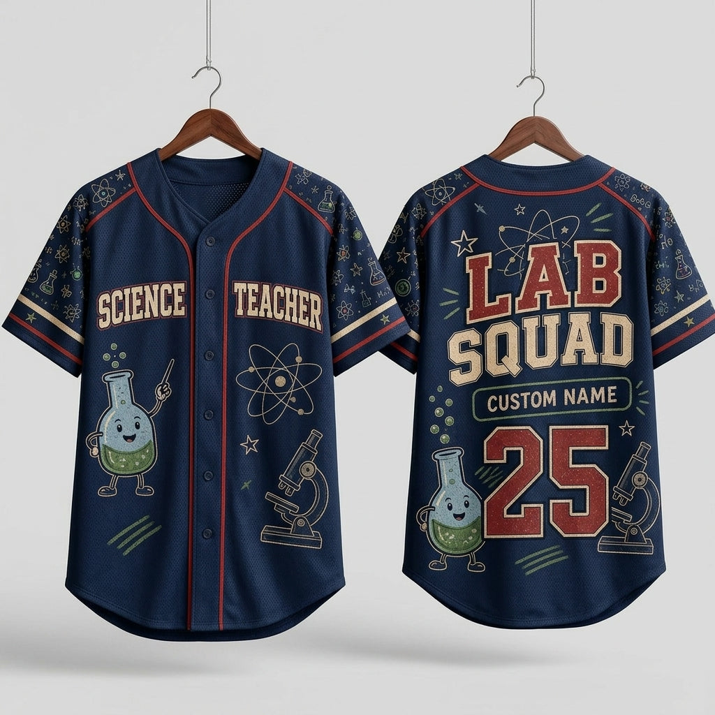 Personalized Science Teacher Baseball Jersey - Custom Lab Squad Team Shirt for STEM Educators