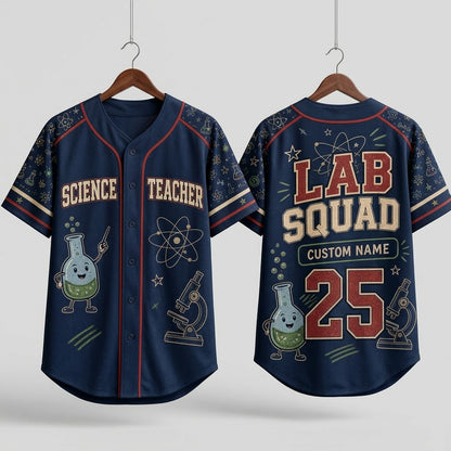 Personalized Science Teacher Baseball Jersey - Custom Lab Squad Team Shirt for STEM Educators