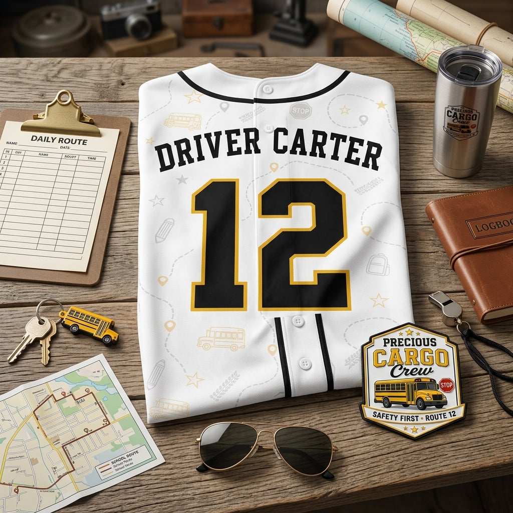 Personalized School Bus Driver Baseball Jersey - Precious Cargo Crew Custom Name & Number Shirt