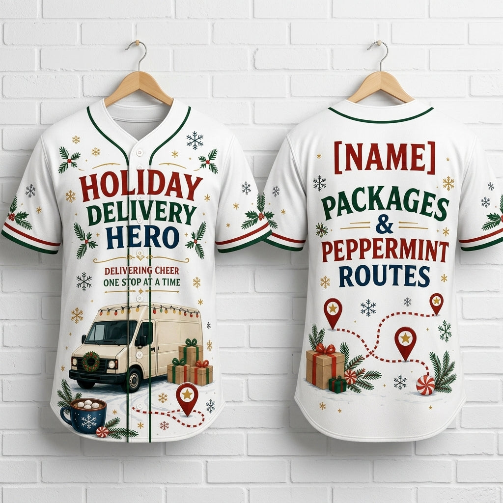 Personalized Holiday Delivery Hero Baseball Jersey - Custom Name Christmas Delivery Driver Uniform