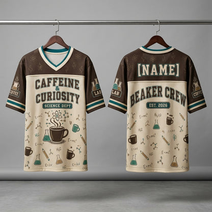 Personalized Caffeine & Curiosity Science Dept Jersey - Custom Name Beaker Crew Football Jersey