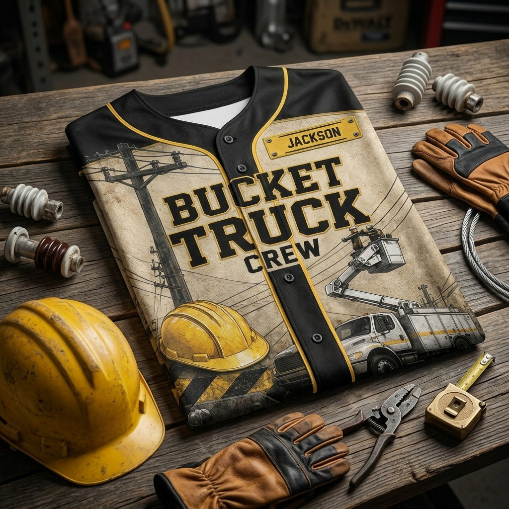 Personalized Lineman Baseball Jersey - Bucket Truck Crew Powerline Proud Custom Name Utility Worker Gift