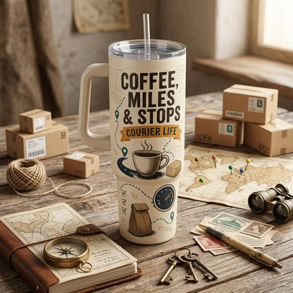 Personalized Delivery Driver 40oz Tumbler with Handle - Custom Name Courier Life Gift
