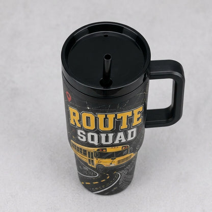 Personalized School Bus Driver 40oz Tumbler with Handle - Custom Route Squad Gift